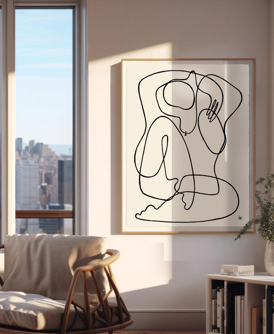 Original artwork by ilo on Papepr hangin in a New York Apartment with a view over Manhattan