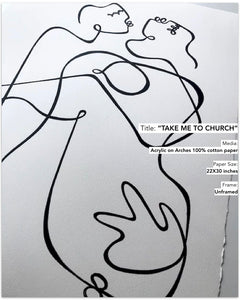 Lilo on Paper art continuous line drawing take me to church original one of a kind proposal artwall hallwall interior